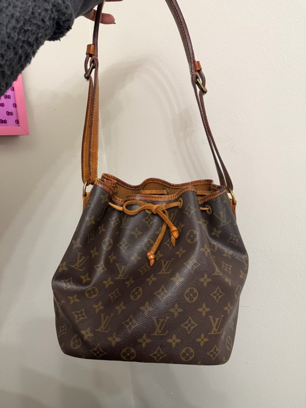 Louis Vuitton Brown Monogram Drawstring Bucket Shoulder Bag with Tan Trim